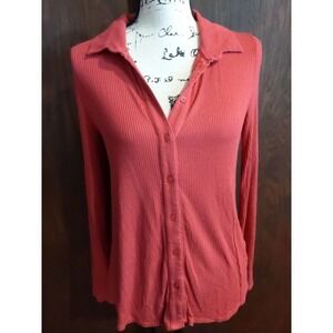 ANTHROPOLOGIE POSTMARK Size Small red ribbed button down knit top Fall Autumn